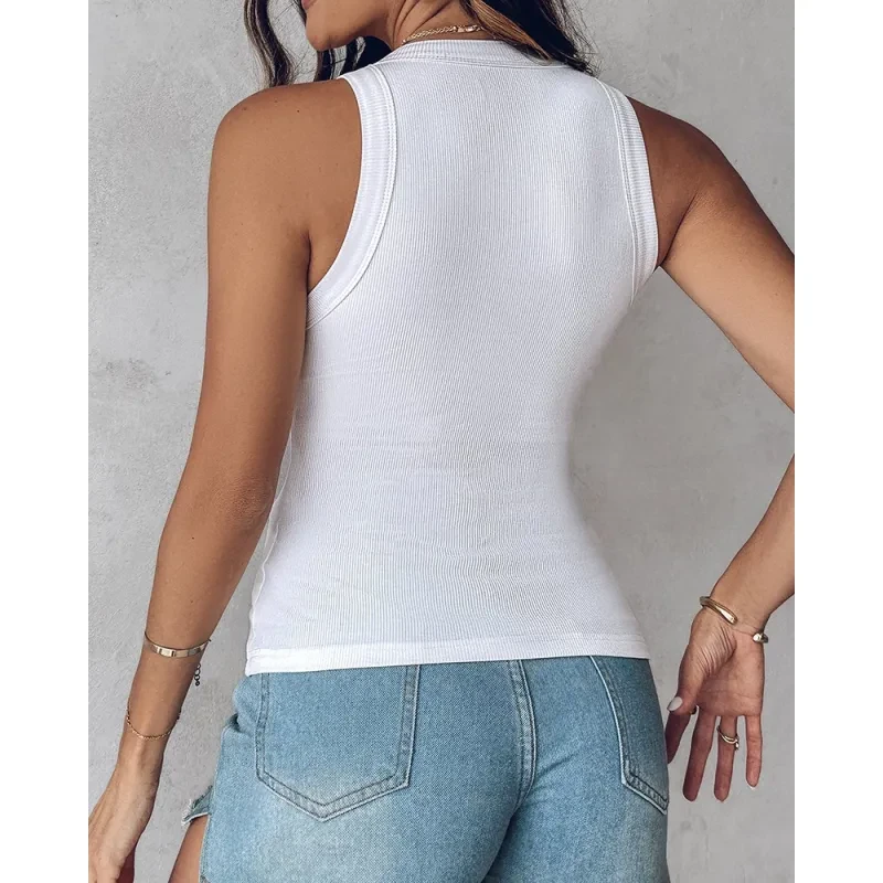 Round Neck Vest With Bra Summer Solid Color Bottom Sleeveless Top