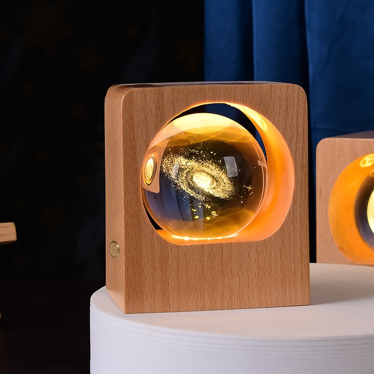 Beech Crystal Ball Night Light 3D Laser Engraving Home Decor