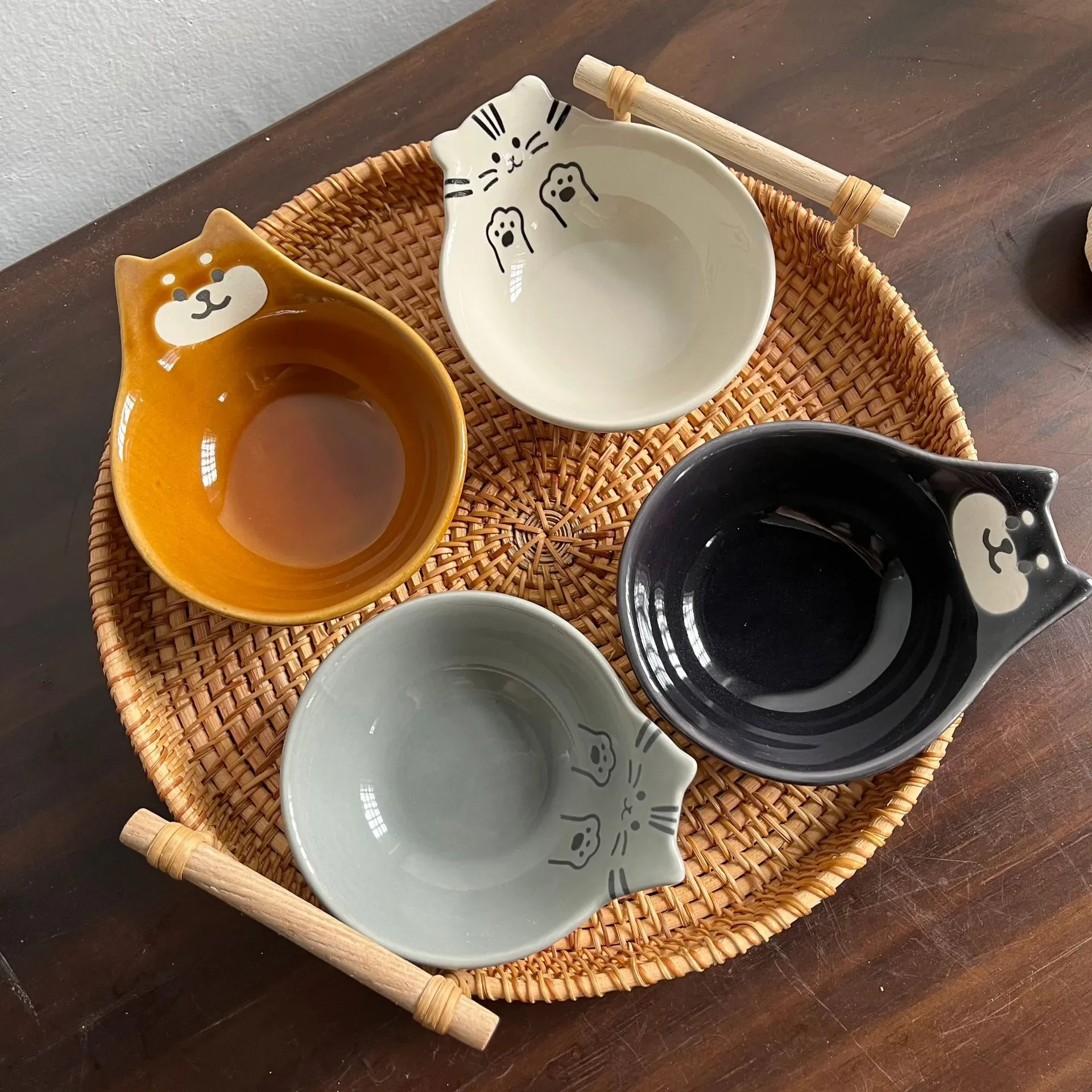 Cartoon Cat Bear Ceramic Plate Household Soy Vinegar Sauce Dipping Seasoning Dish