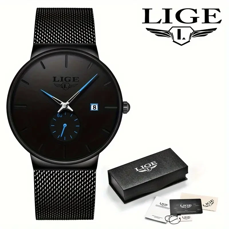 LIGE Minimalist Casual Men'S Watch with Stainless Steel Mesh Belt