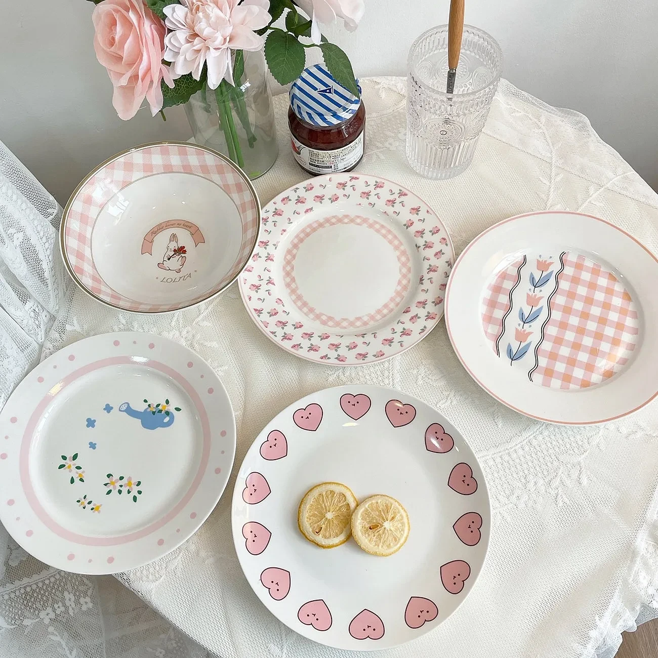 Cute Girl With Breakfast Ceramic Plate Dessert