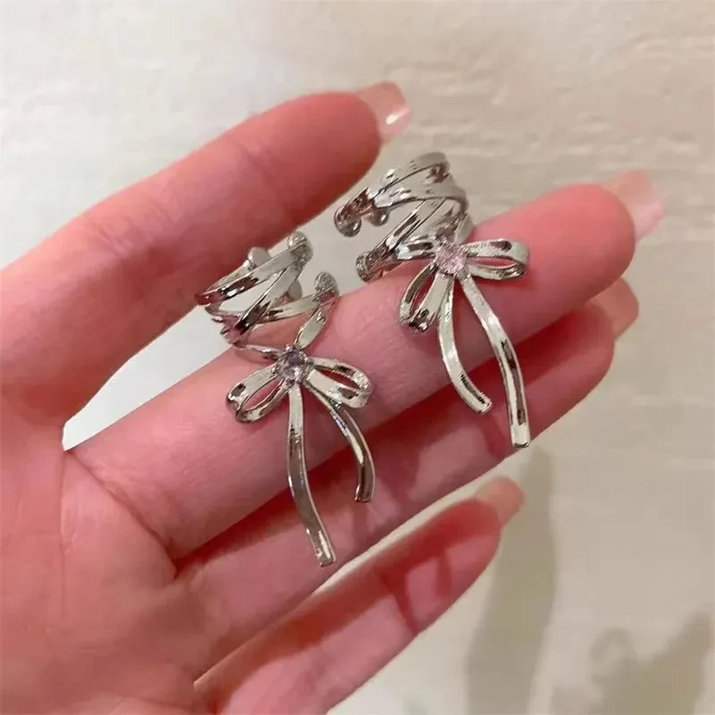 Fashion Jewelry New Ribbon Aesthetics Ear Clips Ballet Style Ribbon Bow-knot Ear Cuff For Women Fashion Non-Piercing Ear Clips Earrings