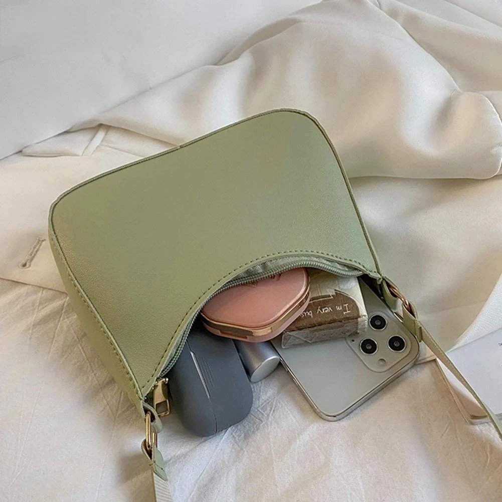 Women's Fashion Handbags  Retro Solid Color PU Leather Shoulder Underarm Bag