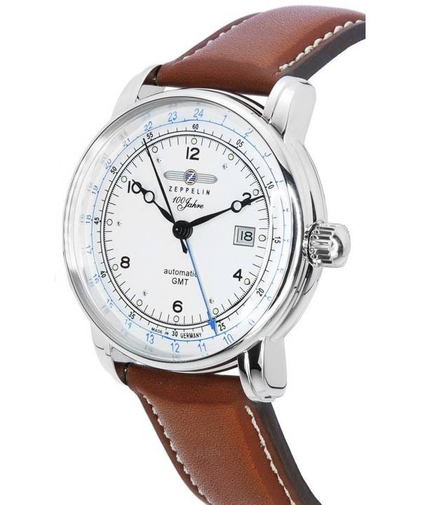 Zeppelin 100 Jahre GMT Leather Strap Silver Dial Automatic 86661 Men's Watch