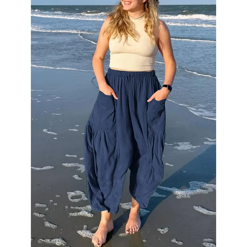 Fashion Wide Leg Pants Summer Loose Elastic High Waist Trousers