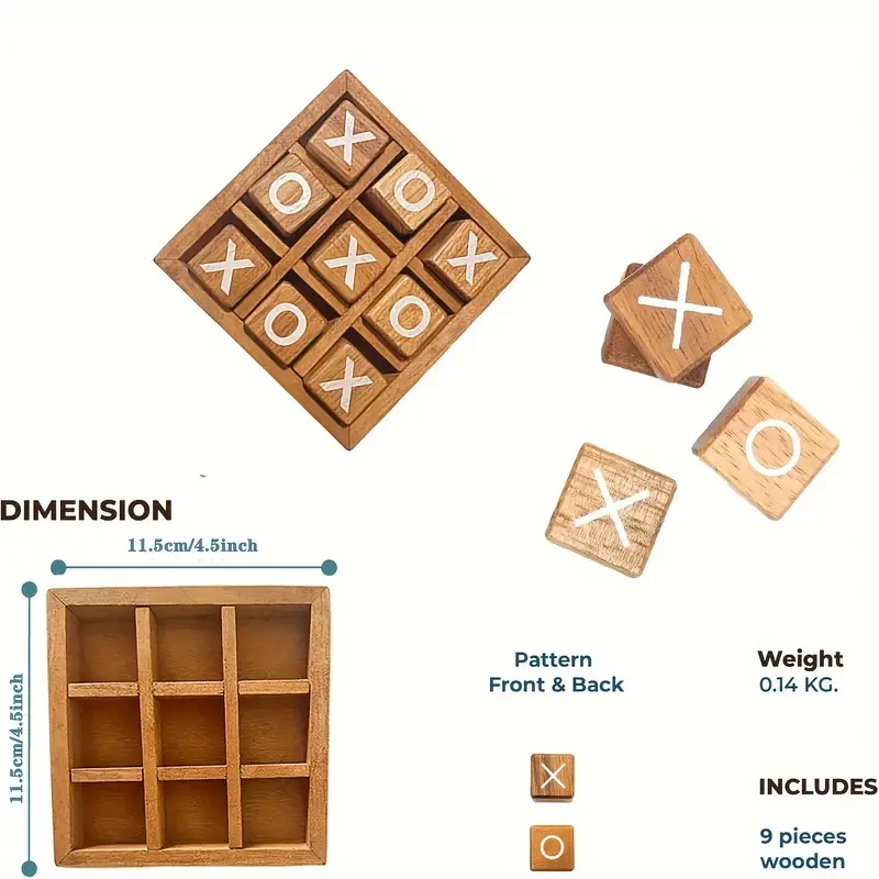 Classic Wooden Tic-Tac-Toe Game Set