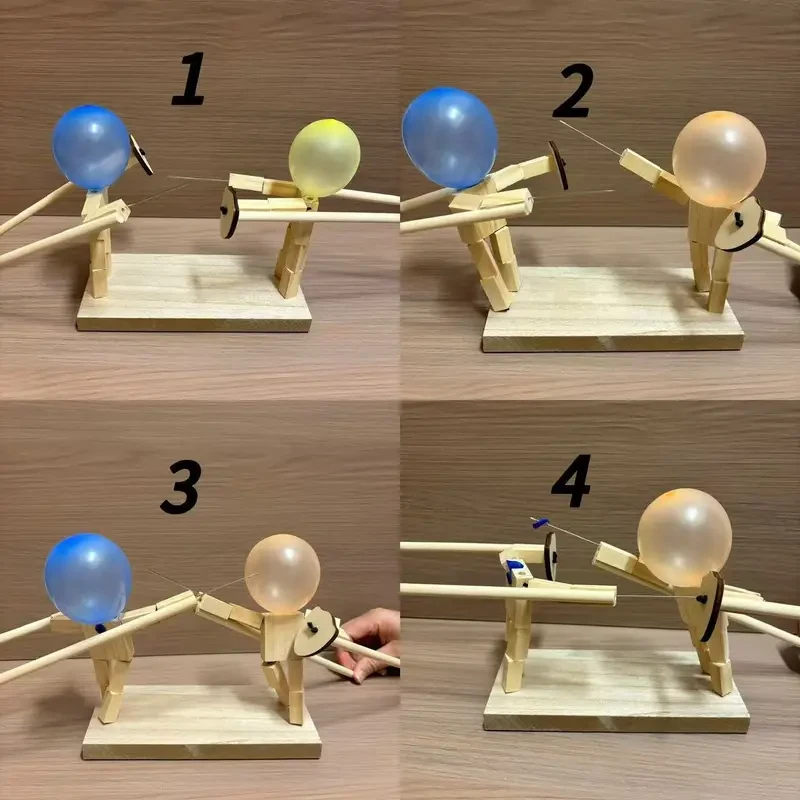 2-Player Handmade Wooden Ninja Fencing Puppets