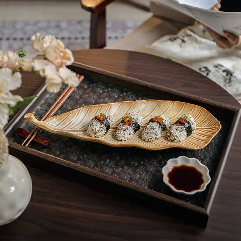 Vintage Leaves Style Sushi Sashimi Plate Ceramic Plate