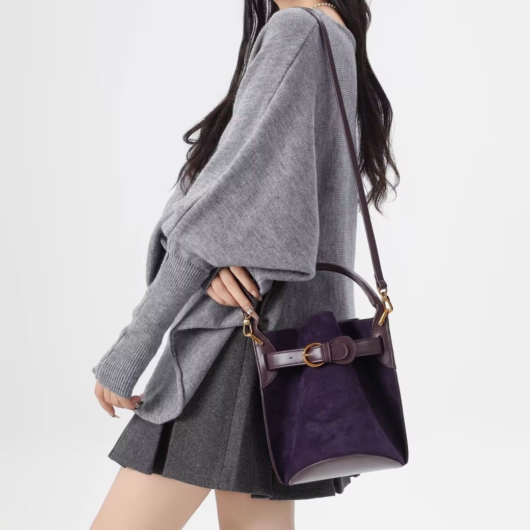 Purple Velvet Bucket Women's Shoulder Messenger Bag
