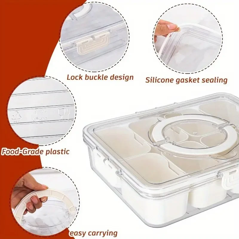1pc, 8 Compartments Divided Serving Tray With Lid And Handle