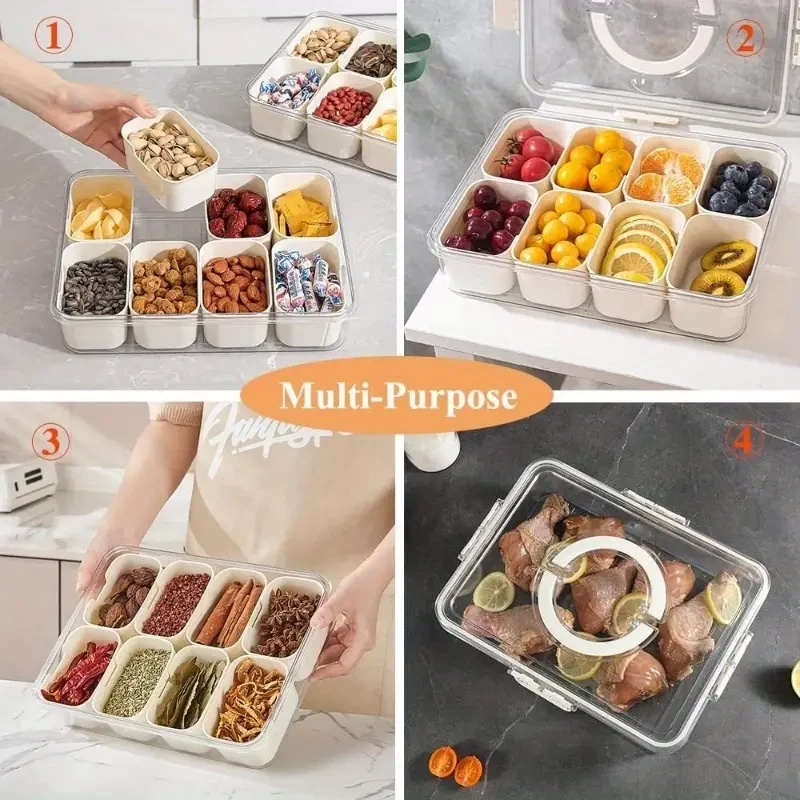 1pc, 8 Compartments Divided Serving Tray With Lid And Handle