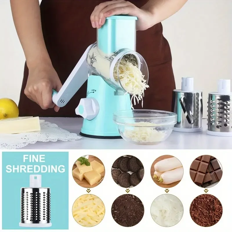1 Set Multifunctional 3-in-1 Manual Plastic Tabletop Drum Cheese Grater
