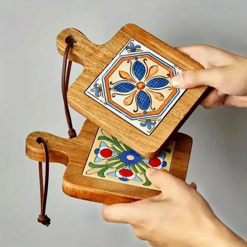 4pcs Floral Wooden Trivets - High-Temperature Resistant Heat