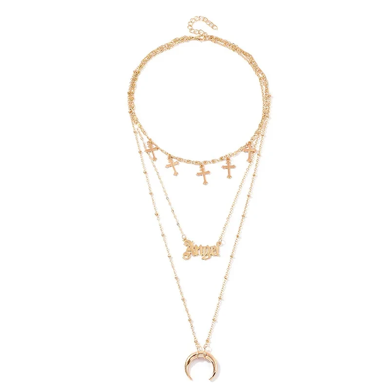 Pendant Metal Crescent Cross Necklace
