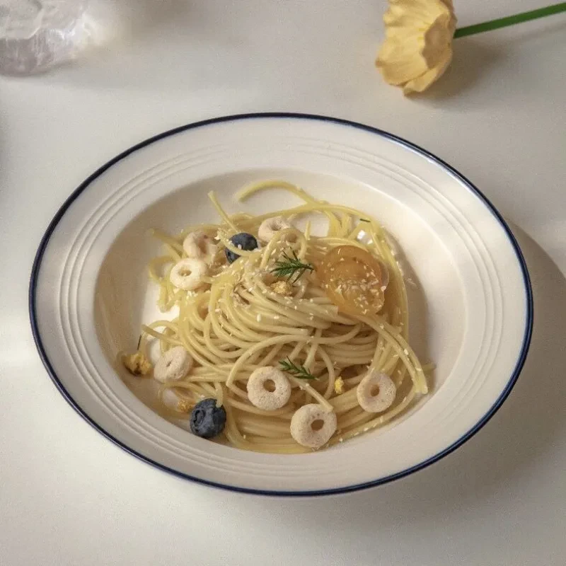 Simple Straw Hat Bowl Ceramic Pasta Salad Dish