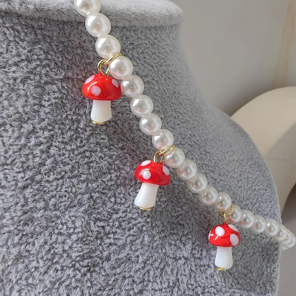 Red Glazed Mushroom Pendant Necklace