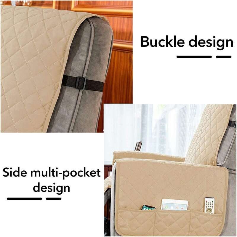 Recliner Chair Cover with Armrest Organiser Grey