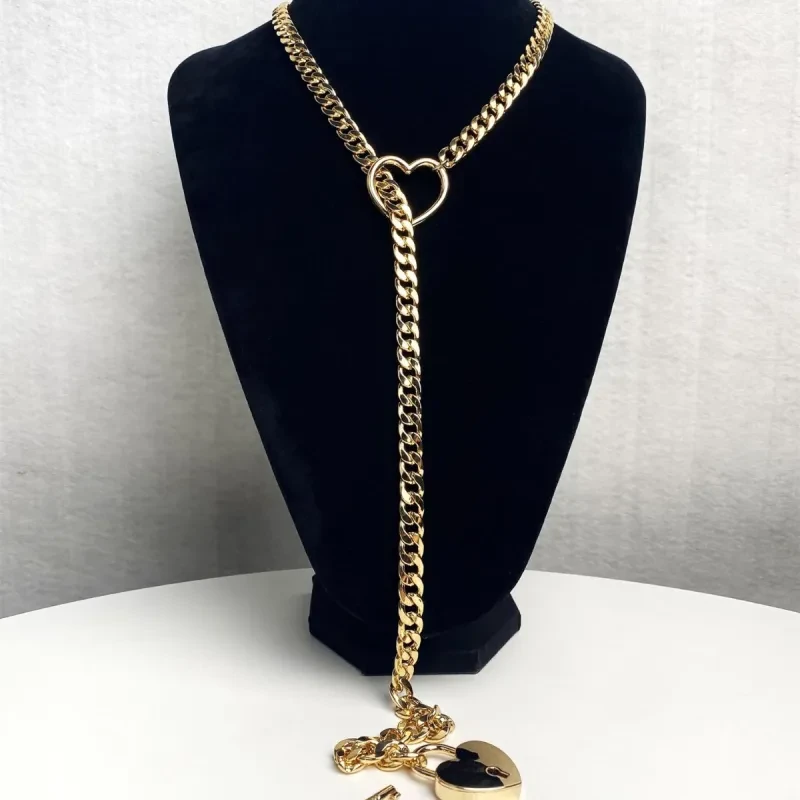 Slip Chain Necklace Heart O-Ring Adjustable Heart Shaped Lock Core With Key