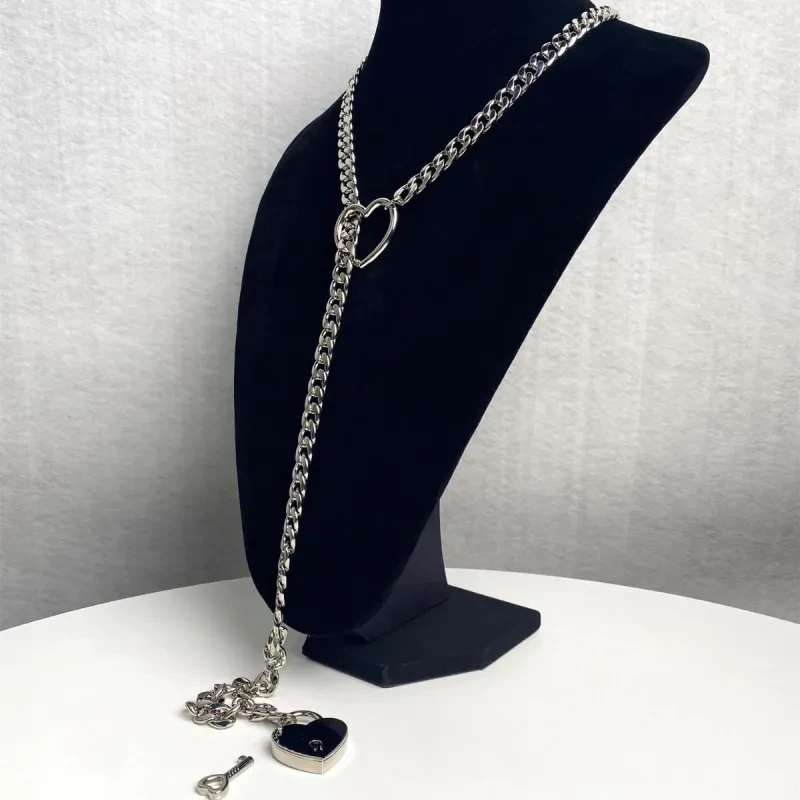 Slip Chain Necklace Heart O-Ring Adjustable Heart Shaped Lock Core With Key