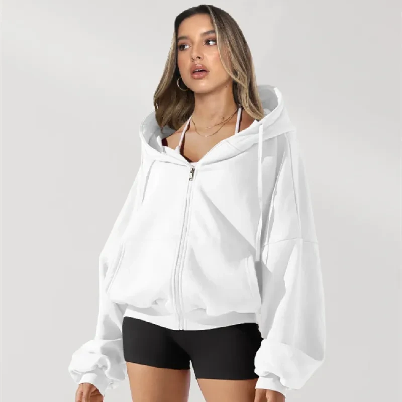 Zipper Hoodies Sports Jacket Loose Hooded Sweatshirt