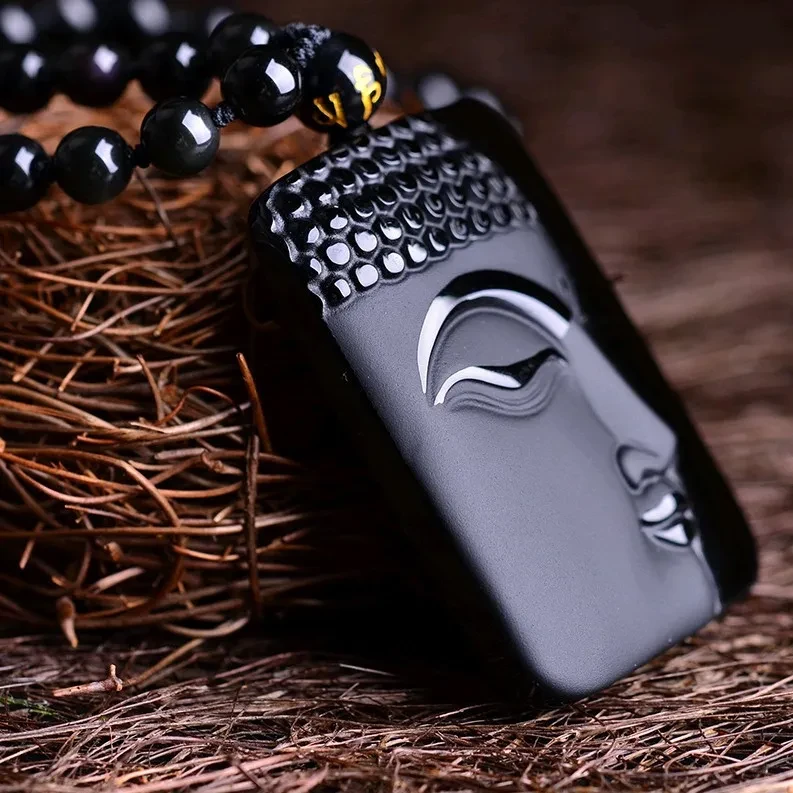 Natural Obsidian Buddha Pendant Amulet