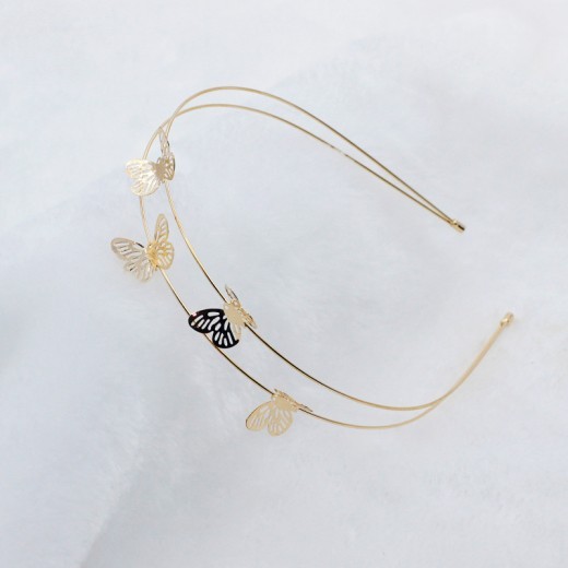 New Metal Cat Ear Headband Female Butterfly Rose Hairpin Double Drainage