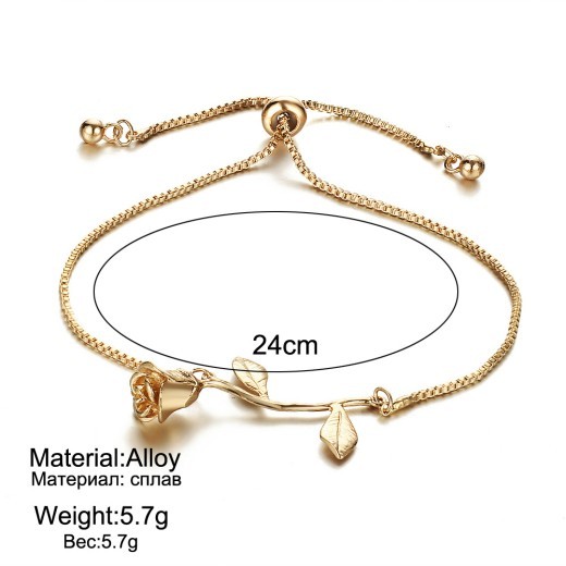 Gift, Fashion Rose Flower Charm Bracelet Ladies Girl Bracelet