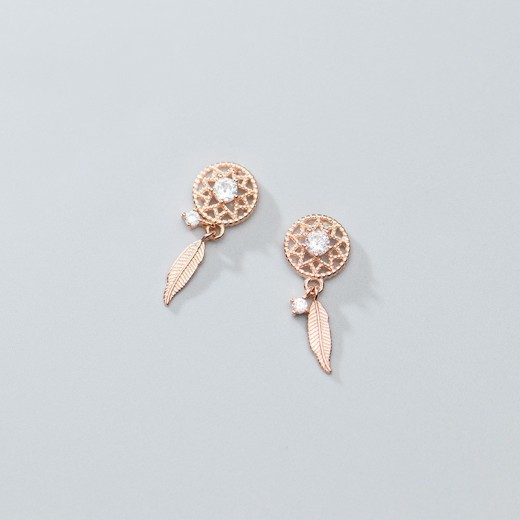 Fashion Small Diamond Mesh Temperament Feather Earrings