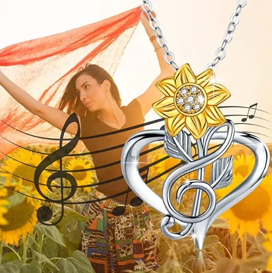 Necklace Sun Flower Heart Pendant