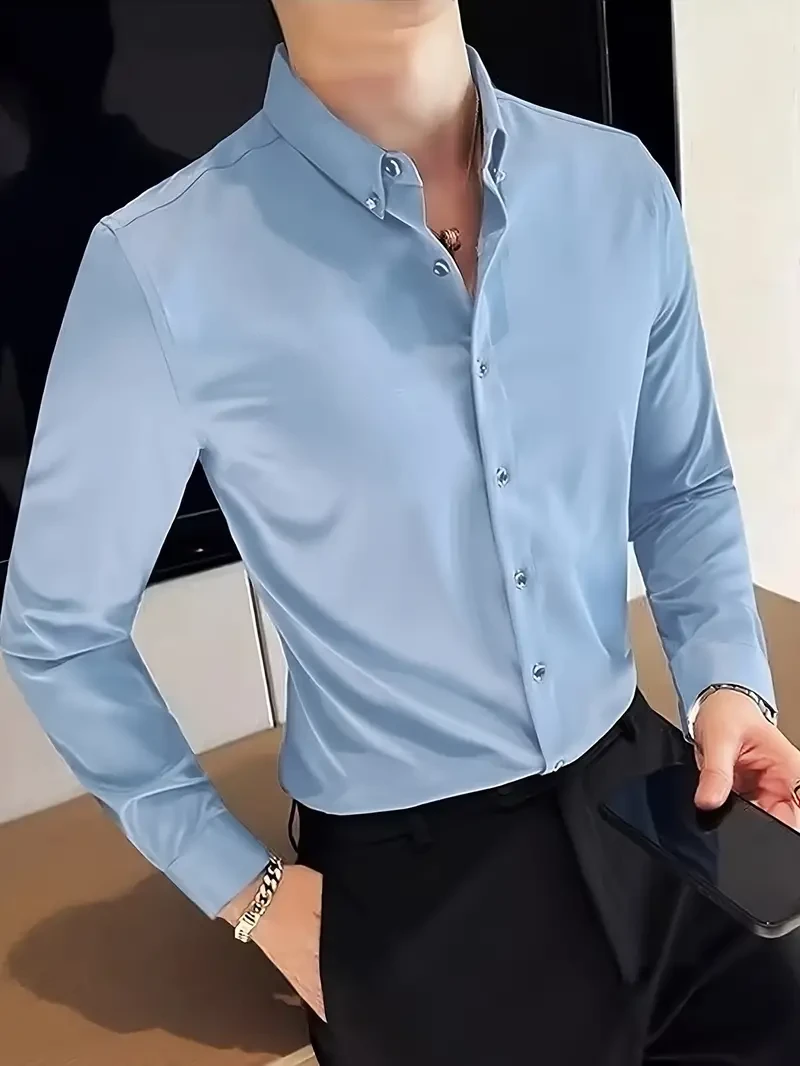 Mens Solid Premium Cotton Long Sleeve Shirt