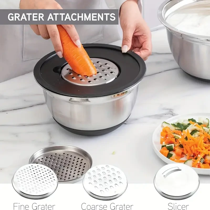 YUHUPHYLLIC Stainless Steel Mixing Bowl Set with Lid And Grinder