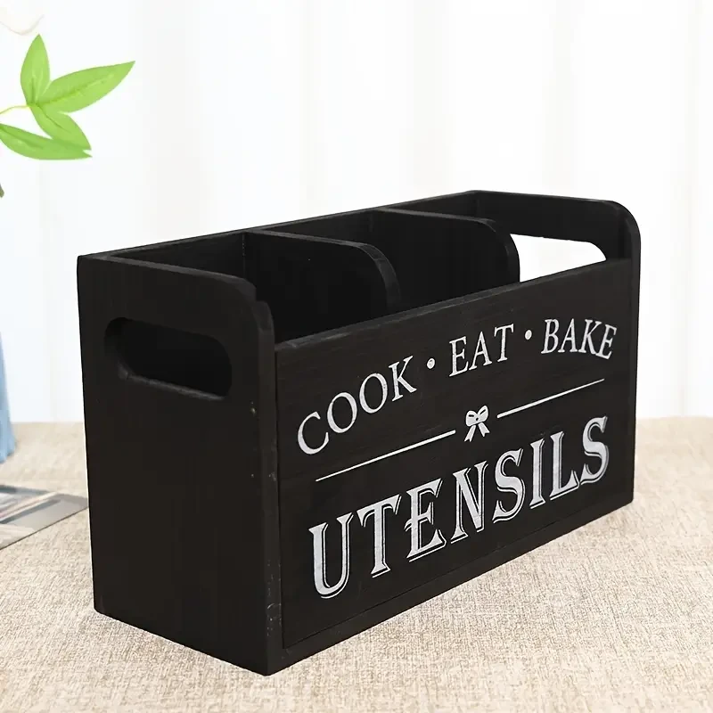 Rustic Wooden Kitchen Utensil Holder