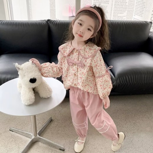 Girls' Floral Bow Two-piece Set