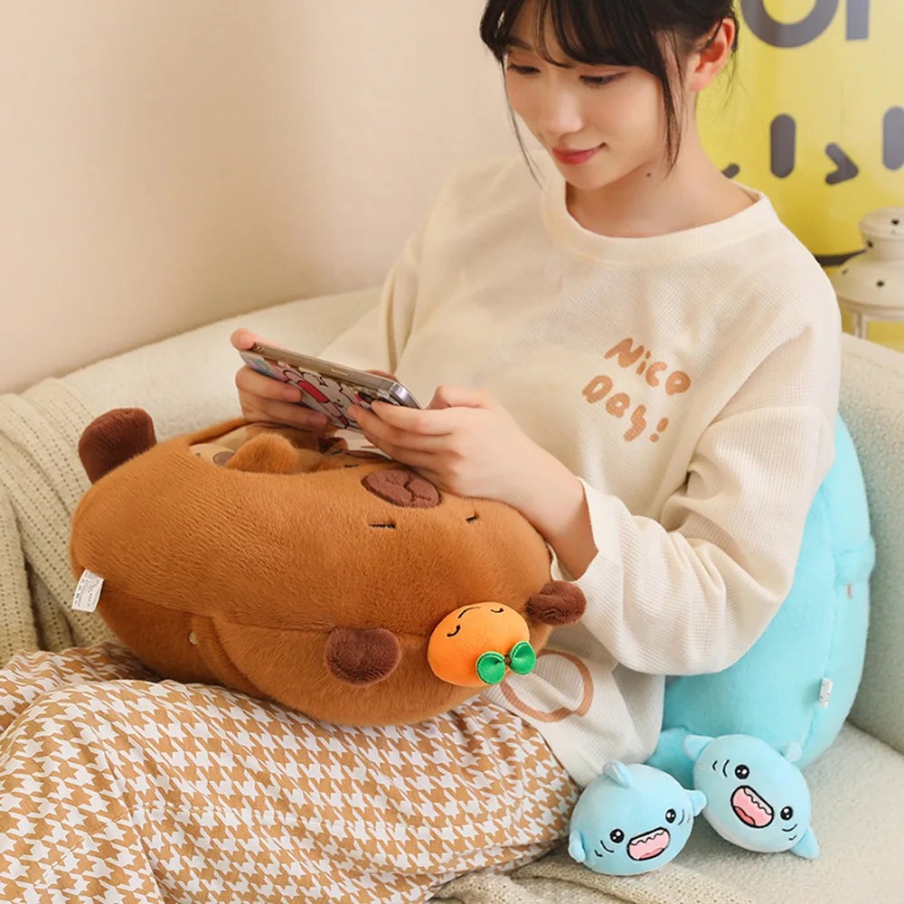 New Capybara Shark Shaped Snack Bag Plush Toy - Super Soft Cartoon Squishy Pillow
