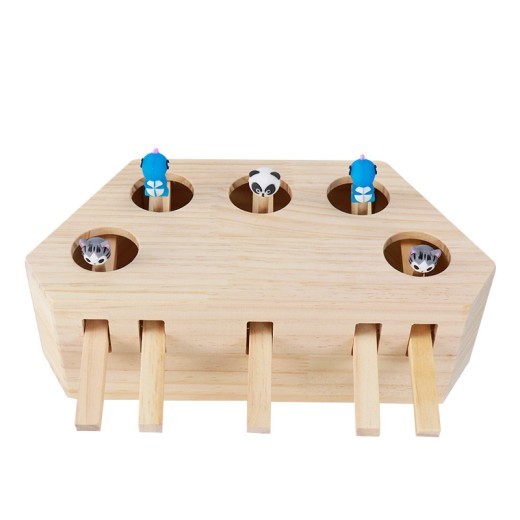 Cat Toy Whac-a-mole Interactive Puzzle Solid Wood Cat Toy