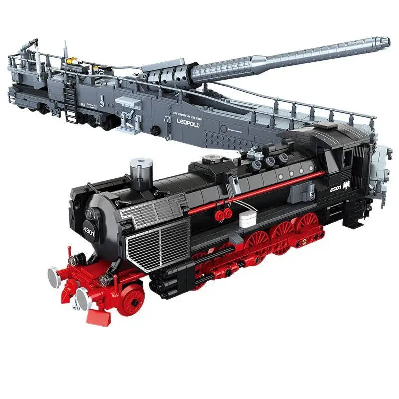 Intricate WWII Era Military Railroad Scene with Detailed Cannon & Locomotive