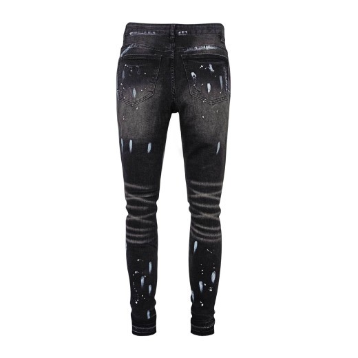 American High Street Ripped Stretch Paint Splash Straight Jeans Men