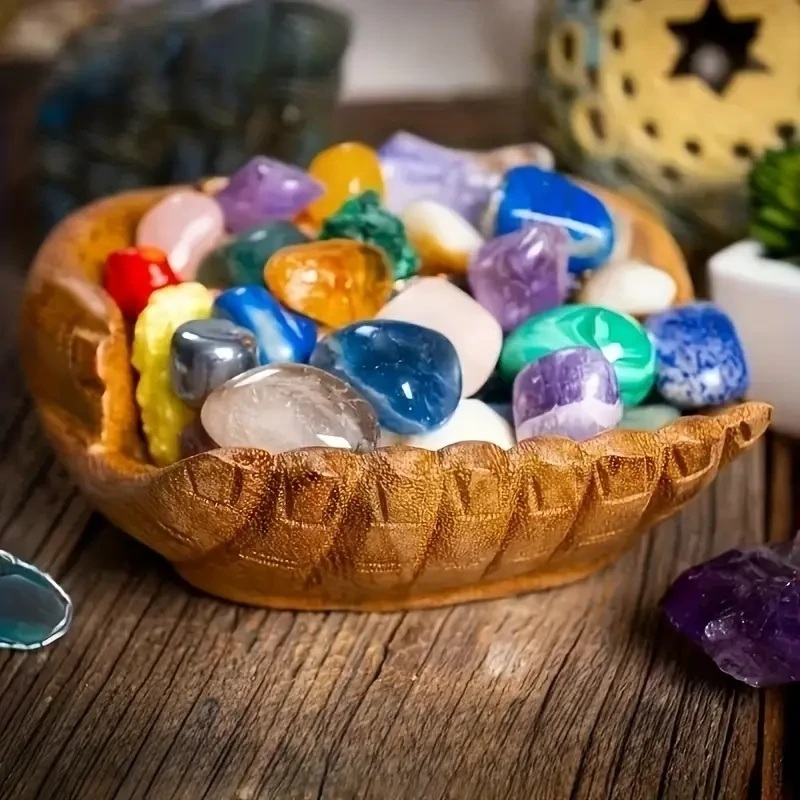 Chic Wooden Handheld Bowl with Crystal Accents