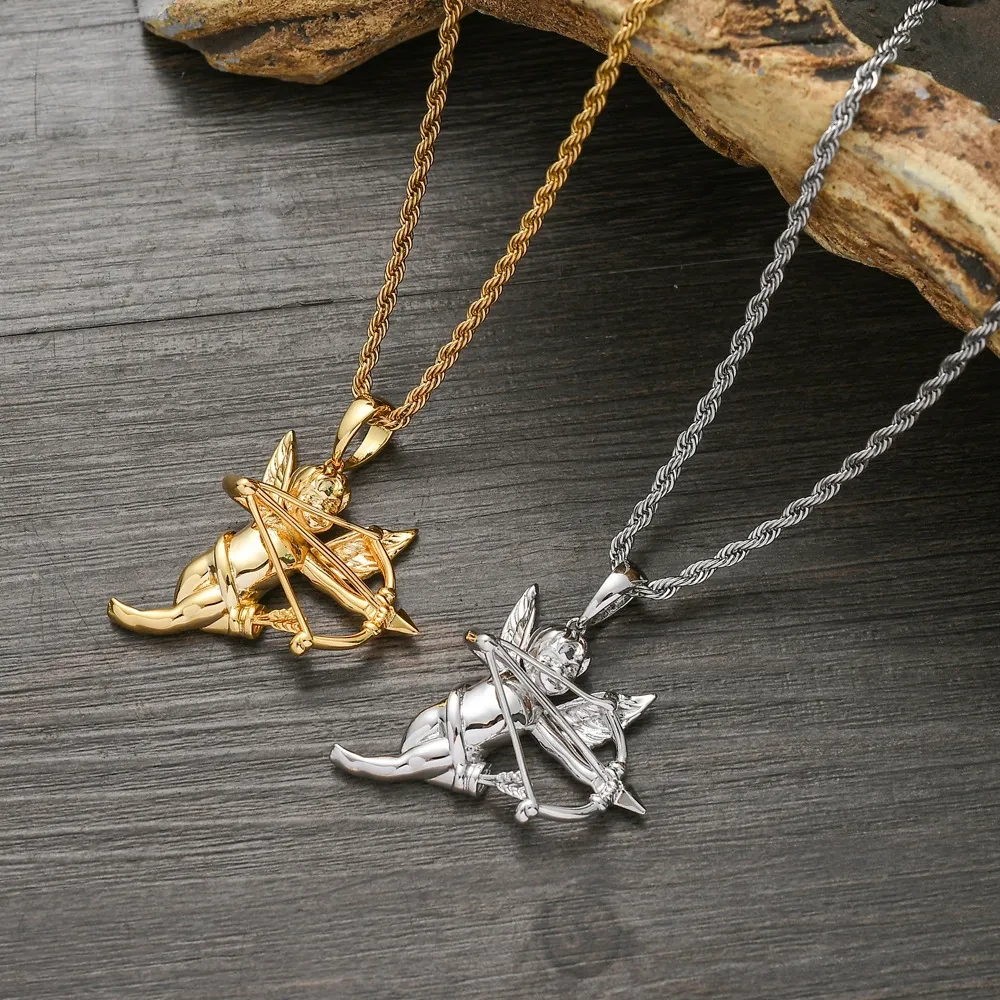 Solid Angel Shape Couple Necklace Pendant