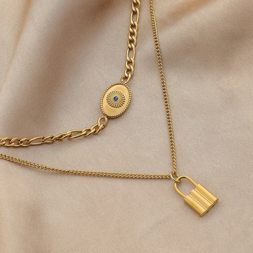 Stainless Steel Golden Eye Padlock Pendant
