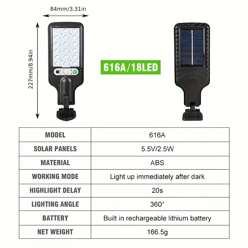 Solar-Powered LED Flood Light with Motion Sensor - 18 LED Outdoor Light for Garden, Yard, and Street