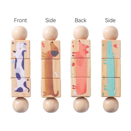 Children's Handbell Wooden Rotating Animal Block Puzzle