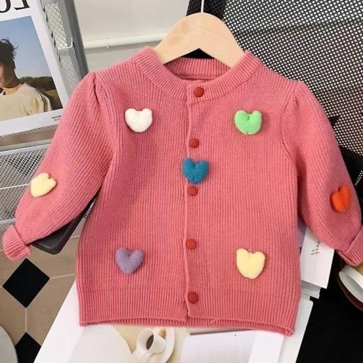 Spring Girls' Three-dimensional Love Puff Sleeve Sweater Coat