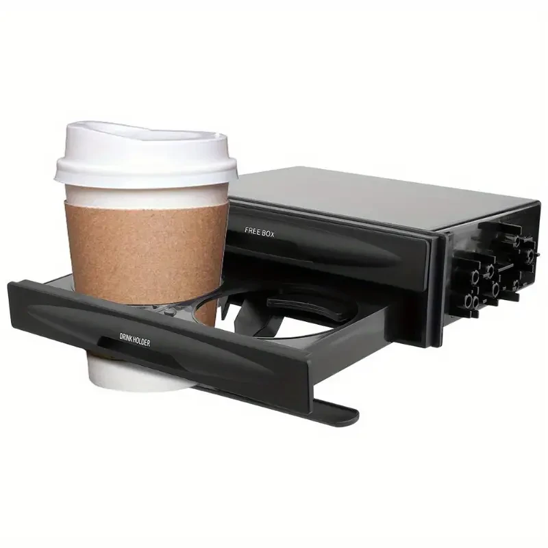 [Black Plastic Car Storage Box]Universal Car Radio Pocket and Drink Holder Organizer Box
