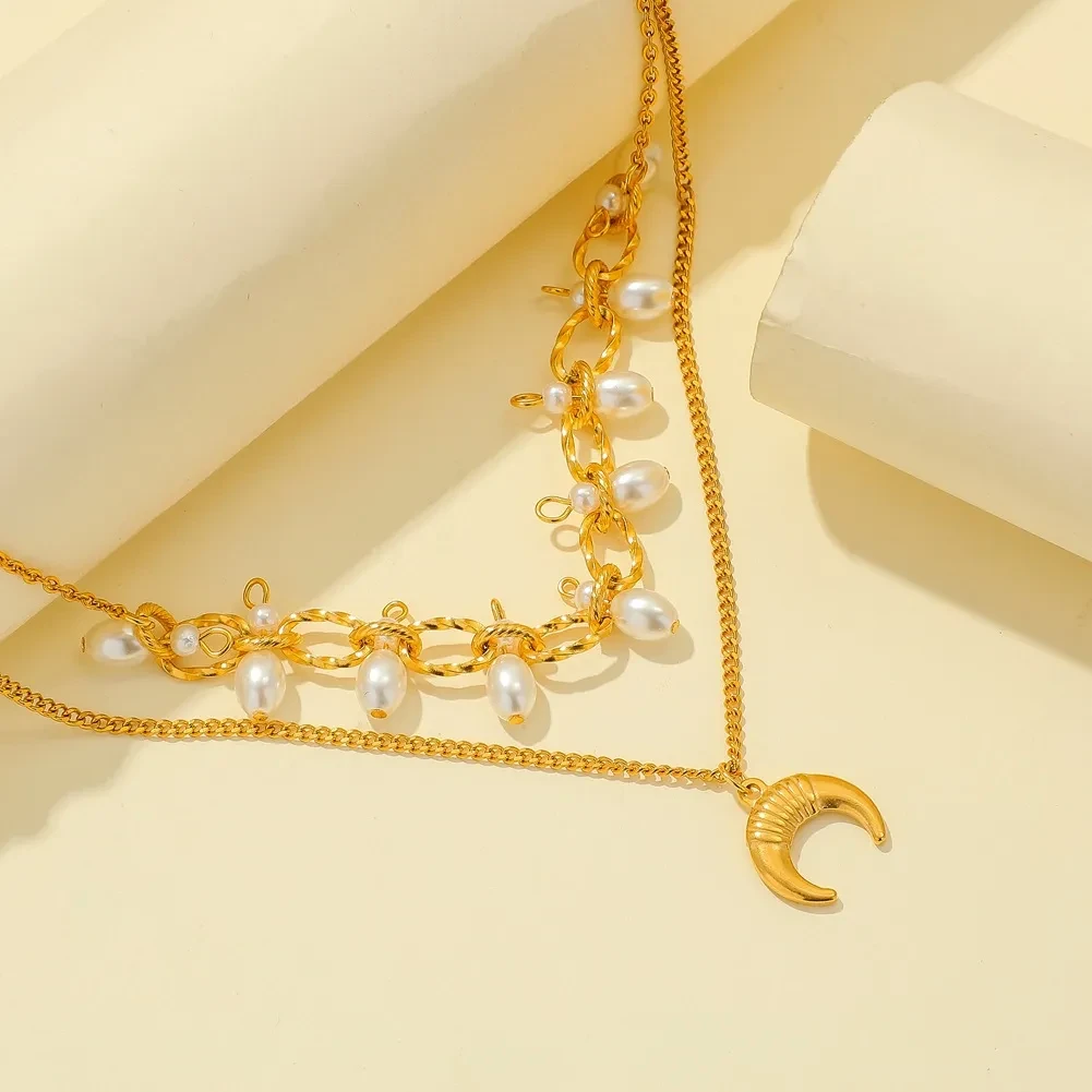 Stainless Steel Golden Moon Pendant Ladies