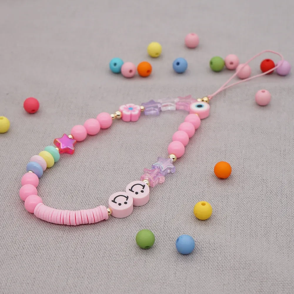 Soft Pottery Mobile Phone Rope Hanging Jewelry Five-pointed Star Beaded Mobile Phone Chain Female