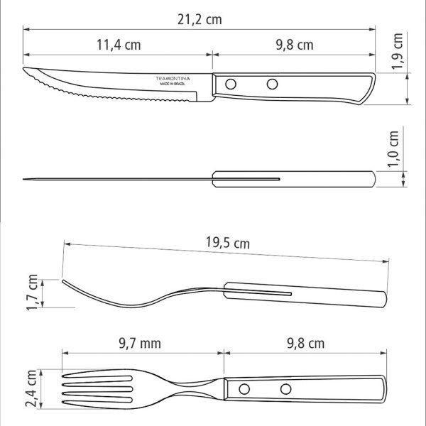 Churrasco Steak Knife Polywood Traditional Steak Set Brown 12pc - Tramontina