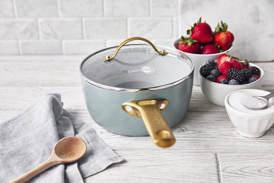 Padova Smokey Blue Covered Saucepan 18cm / 2.01L - GreenPan