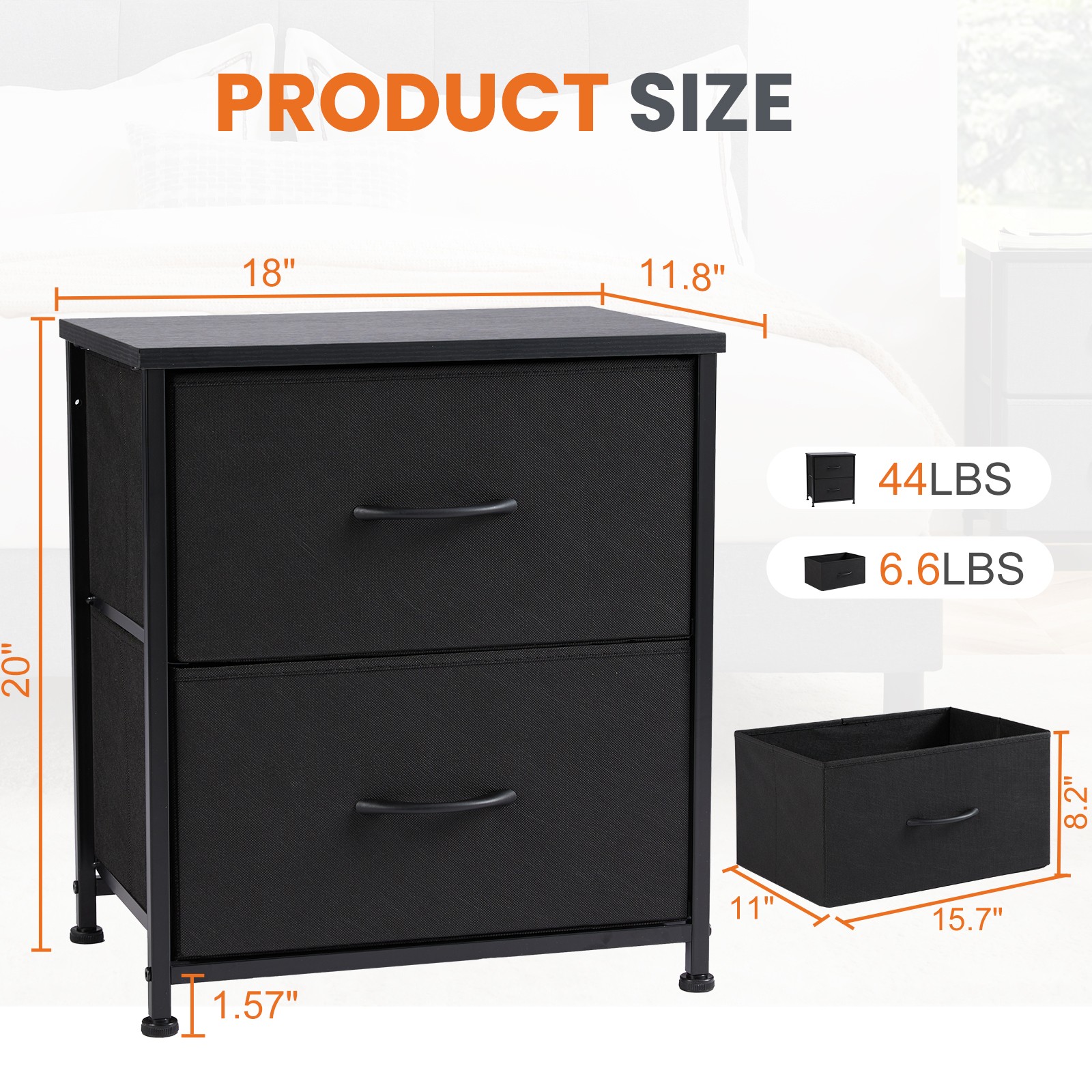 JHK Nightstand with 2 Fabric Drawers - Bedside Sofa Table with Storage, Closet Chest, Clothes Display Cabinet for Bedroom Furniture