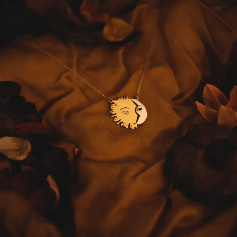 Sun Moon Pendant Necklace Sweater Chain